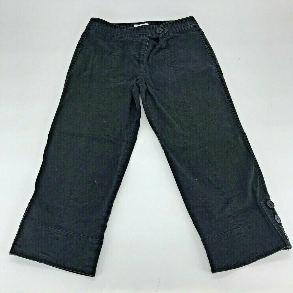 Ann Taylor Loft Womens Chino Cropped Pants Button Leg Hem Sz 4 Petite